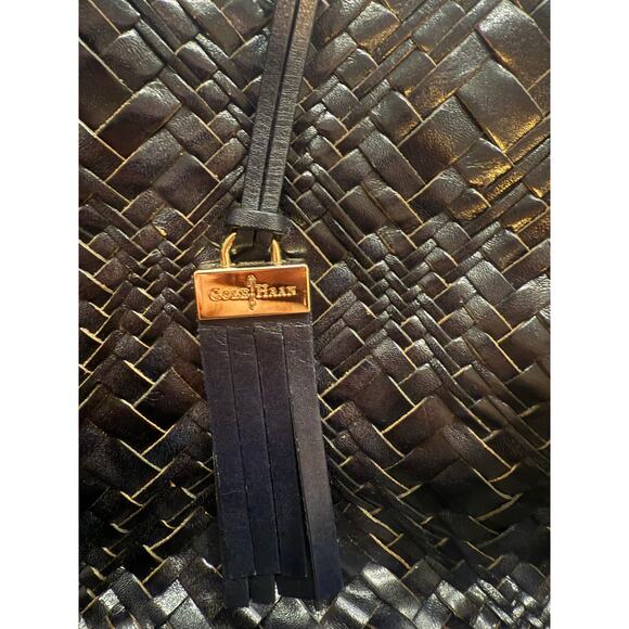 Cole Haan Black Woven Leather Tote Bag with Tassel Accent - Picture 4 of 11